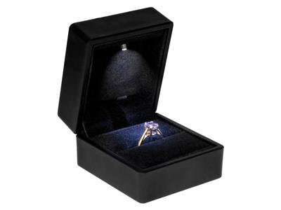 Custodia Per Anello Con Luce Led, Similpelle Nera - Immagine Standard - 3