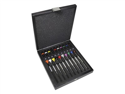 Assortiment De 10 Tournevis Dhorloger En Acier Inox, Tete Ergonomique En Matiere Synthetique Pom Autolub