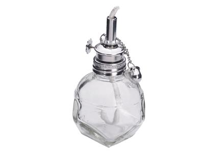 Lampada Ad Alcool In Vetro Da 100 Ml, Con Stoppino Fine E Tappo In Acciaio Inox
