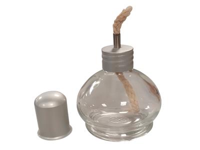 Lampada Ad Alcool Da 100 Ml In Vetro, Con Stoppino E Tappo In Alluminio