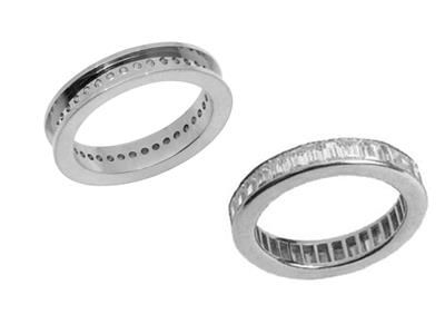 Fede Nuziale Incastonatura A Binario Per Taglio Baguette, Oro Bianco 18k Pd 13,5. Rif. 340 - Immagine Standard - 2