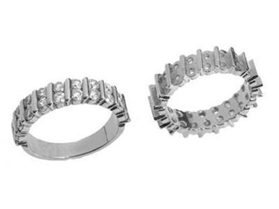 Anello Nuziale Con Impostazione A Barra Completa A 2 File, Oro Grigio 18 Carati Peso 13,5. Rif. 452 - Immagine Standard - 3