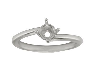 Solitario 4 Punta Spostate Per Pietra Da 6 Mm, Corpo Curvato, Oro Grigio 18 Carati Pd, Dito 72 - Immagine Standard - 1