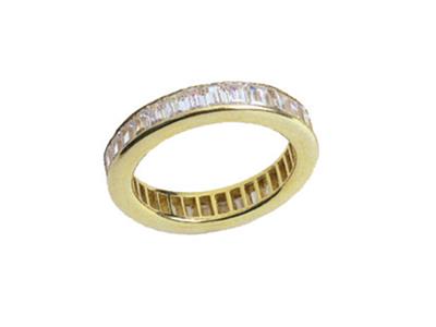 Anello Nuziale Con Baguette Incastonata, Oro Giallo 18 Carati. Rif. 340 - Immagine Standard - 3