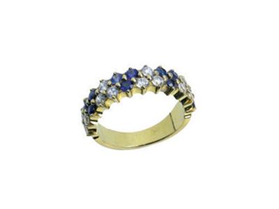 Set Di Fedi Nuziali Con Castone A Griffe Multiple Sfalsate, 2 File, Oro Giallo 18k. Rif.402 - Immagine Standard - 2