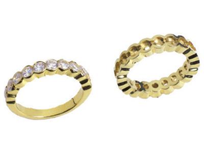 Fede Nuziale Con Incastonatura Semi-chiusa A 1 Fila, Oro Giallo 18k. Rif. 481 - Immagine Standard - 3