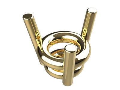 Castone 3d, 3 Griffe A Doppia Montatura Per Pietra Tonda Da 4,40 Mm, Oro Giallo 18 Carati. Codice 10300