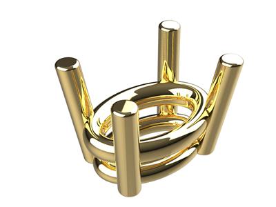 Chaton 3d, 4 Griffe A Doppia Spalletta Per Pietra Ovale 6 X 4 Mm, Oro Giallo 18 Carati. Codice 10450
