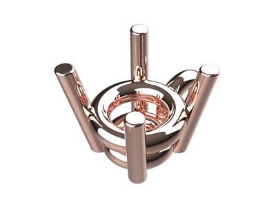 Chaton 3d, 4 Griffe Doppie Con Castone E Anello Di Attacco Per Pietra Tonda Da 4,4 Mm, Oro Rosso 18 Caratarticolo 10410 - Immagine Standard - 1