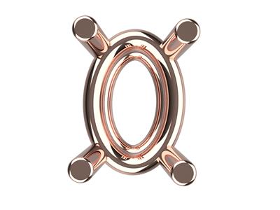 Castone 3d, 4 Griffe Doppie Per Pietra Ovale 7 X 5 Mm, Oro Rosso 18 Carati. Codice Articolo 10450 - Immagine Standard - 3