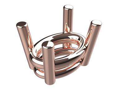 Chaton 3d, 4 Doppio Battente Per Pietra Ovale 9 X 7 Mm, Oro Rosso 18 Carati. Rif. 10450 - Immagine Standard - 1