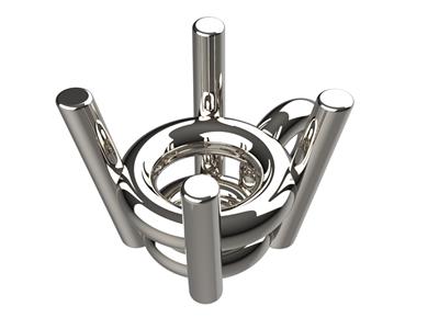 Chaton 3d, 4 Griffe Doppie Con Castone E Anello Di Attacco Per Pietra Tonda Da 6,2mm, Oro Bianco 18k Pd 1rticolo 10410 - Immagine Standard - 1