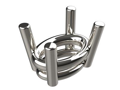 Chaton 3d, 4 Griffe A Doppia Galleria Per Pietra Ovale 12 X 10 Mm, Orobianco 18k Pd13. Rif. 10450