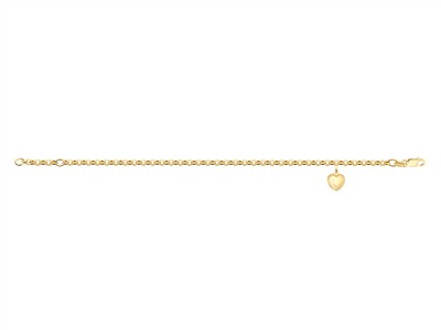 Bracciale Maglia Jaseron Cava 3 Mm,pendente Cuore 9 X 8 Mm, 1618 Cm, Oro Giallo 14 Kt