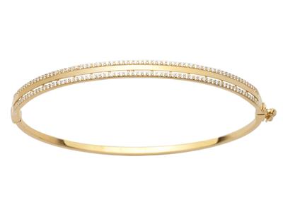 Bracciale Rigido In Ossido Di Zirconio A 2 File, 60 X 52 Mm, Oro Giallo 18 Carati - Immagine Standard - 1