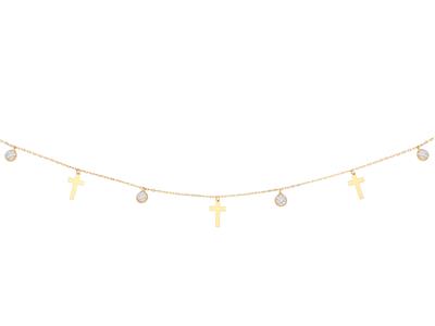 Collana Croce Pendente 8 MM E Ossidi Di Zirconio 3 Mm, 42-45 Cm, Oro Giallo 18 Ct. - Immagine Standard - 1