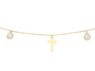 Collana Con Pendenti A Croce Da 8 MM E Zirconi Da 3 Mm, 42-45 Cm, Oro Giallo 18k - Immagine Standard - 2