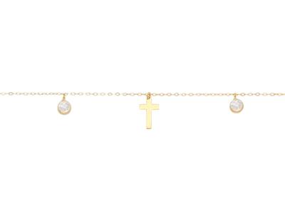 Cavigliera Con Pendenti A Croce Da 8 MM E Zirconi Da 3 Mm, 25-28 Cm, Oro Giallo 18k - Immagine Standard - 2