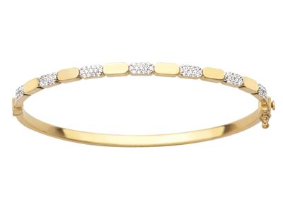 Bracciale Rigido 3 Mm, Placche Lucide Alternate A Ossidi Di Zirconio, 65 X 50 Mm, Oro Giallo 18 Carati - Immagine Standard - 1