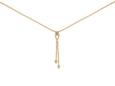 Collana Corda Cava 2,20 Mm, Goccia 7 Cm, 2 Sfere, 45 Cm, Oro Giallo 18 Ct.