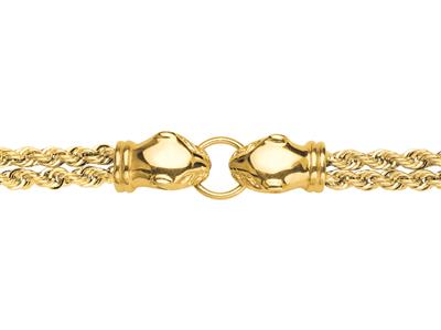 Bracciale A Doppia Corda 2 X 3 Mm, Teste Di Pantera, 19 Cm, Oro Giallo 18 Ct. - Immagine Standard - 2