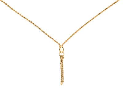 Collana, Doppia Corda Cava 2 X 2,60 Mm, In Caduta 4,5 Cm, Testa Di Pantera, 45 Cm, Oro Giallo 18 Ct.