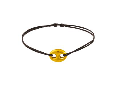 Bracciale In Corda Nera, Chicco Di Caff Cavo 9,80 X 12 Mm, Oro Giallo 18k