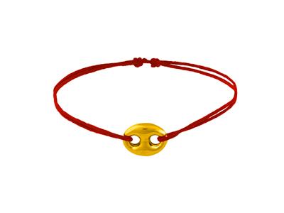 Bracciale Cordoncino Rosso, Maglia Chicco Di Caff Cava 9,80 X 12 Mm, Oro Giallo 750 183 Cm, Oro Giallo 18k
