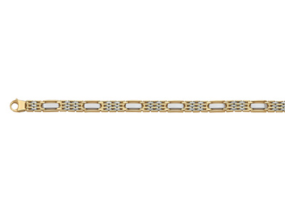 Bracciale Da Uomo 2031, Placca E Grani Di Riso, 21 Cm, Oro Bicolore 18k