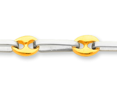 Bracciale A Maglia Forzat Quadrata Con Chicchi Di Caff} Alternati 4,6 Mm, 18 Cm, Oro Bicolore 18 Carati - Immagine Standard - 2
