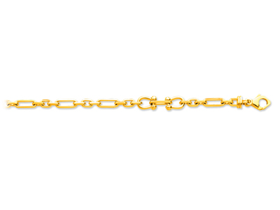 Bracciale Da Uomo Forat Lungo Alternato A 3 Maglie, 21 Cm, Oro Giallo18 Carati