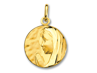 Medaglia Della Vergine In Preghiera, Oro Giallo 18 Carati, Opaco E Lucido