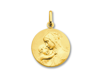 Medaglia Classica Della Madonna Colbambino, Oro Giallo 18 Carati