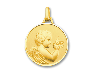 Medaglia Angelo Con Colomba, Oro Giallo 18 Carati