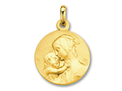 Medaglia Classica Della Madonna Colbambino, Oro Giallo 18 Carati - Immagine Standard - 1