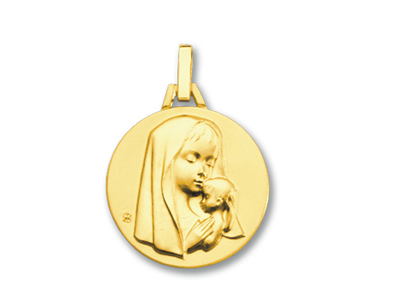 Medaglia Contemporanea Con Vergine E Bambino, Oro Giallo 18 Carati - Immagine Standard - 1