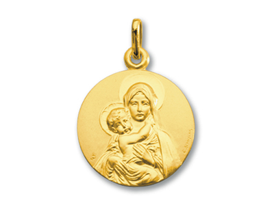 Medaglia Madonna Con Bambino, Fronte, Oro Giallo 18 Carati