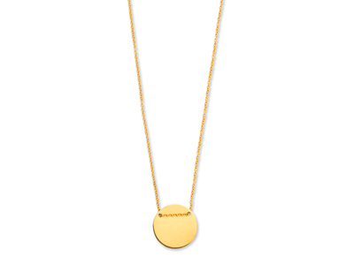 Collana A Catena Da 0,50 Mm, Pendente A Piastra Rotonda Da 15 Mm, 42 Cm, Oro Giallo 18k