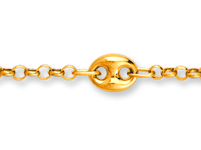Bracciale Catena Grani Di Caff} Alternati 4,7 Mm, 18 Cm, Oro Giallo 18carati - Immagine Standard - 2