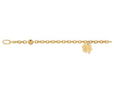 Bracciale A Maglie Forzate Ovale, Ciondolo Trifoglio 6,50 Mm, 20 Cm, Oro Giallo 18 Carati