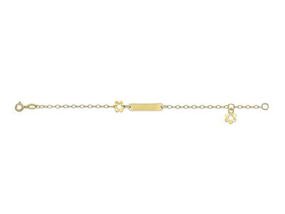 Targhetta Baby Id Rettangolare, Design Fiori, 14 Cm, Oro Giallo 18 Ct. - Immagine Standard - 1