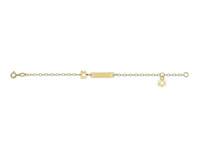 Targhetta Baby Id Rettangolare, Design Fiori, 14 Cm, Oro Giallo 18 Ct.