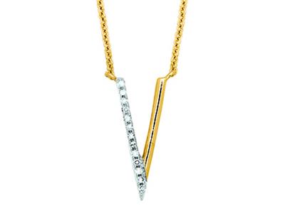 Collana Motivo V, Diamanti 0,05ct, 40-45 Cm, Oro Giallo 18 Ct.