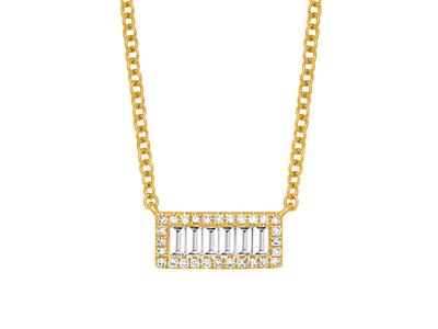 Collana Con Motivo Rettangolare, Diamanti Baguette Da 0,24 Ct E Diamanti Rotondi, 42-45 Cm, Oro Giallo 18