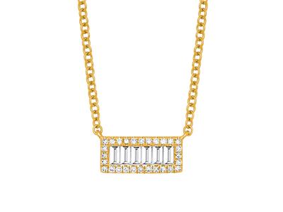 Collana A Rettangolo, Diamanti Baguette E Rotondi 0,24 Carati, 42-45 Cm, Oro Giallo 18 Ct.