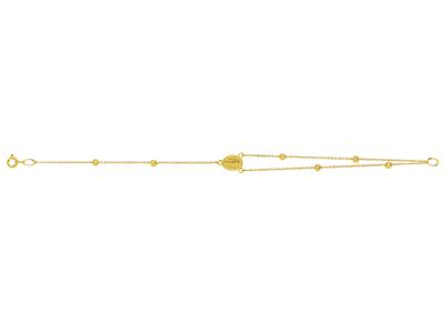 Bracciale Religioso Con Catena E Sfere Cesellate, Vergine Miracolosa E Croce, 18 Cm, Oro Giallo 18 Ct.