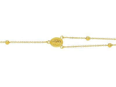 Bracciale Religioso Con Catena E Sfere Cesellate, Vergine Miracolosa E Croce, 18 Cm, Oro Giallo 18 Ct. - Immagine Standard - 2