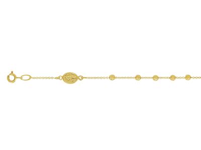 Bracciale Religioso Con Catena E Sfere Cesellate, Vergine Miracolosa E Croce, 18 Cm, Oro Giallo 18 Ct. - Immagine Standard - 2