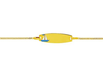 Identit@ Del Bambino, Placca A Barile Con Motivo Barca In Smalto Blu/bianco, 11,5-14 Cm, Oro Giallo 18 Kt - Immagine Standard - 2