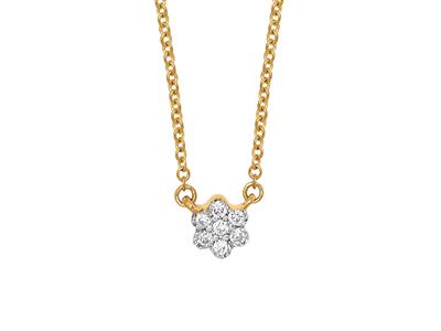 Collana Solitaire Flower, Diamanti 0,04ct, 42-44-45 Cm, Oro Giallo 18 Ct.